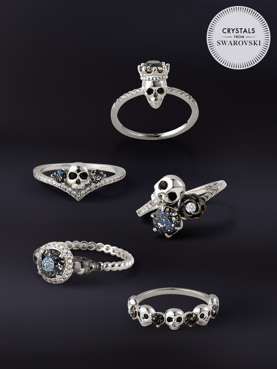 Grey Skull Bath Bomb - Midnight Silver Ring Collection Made with Crystals from Swarovski