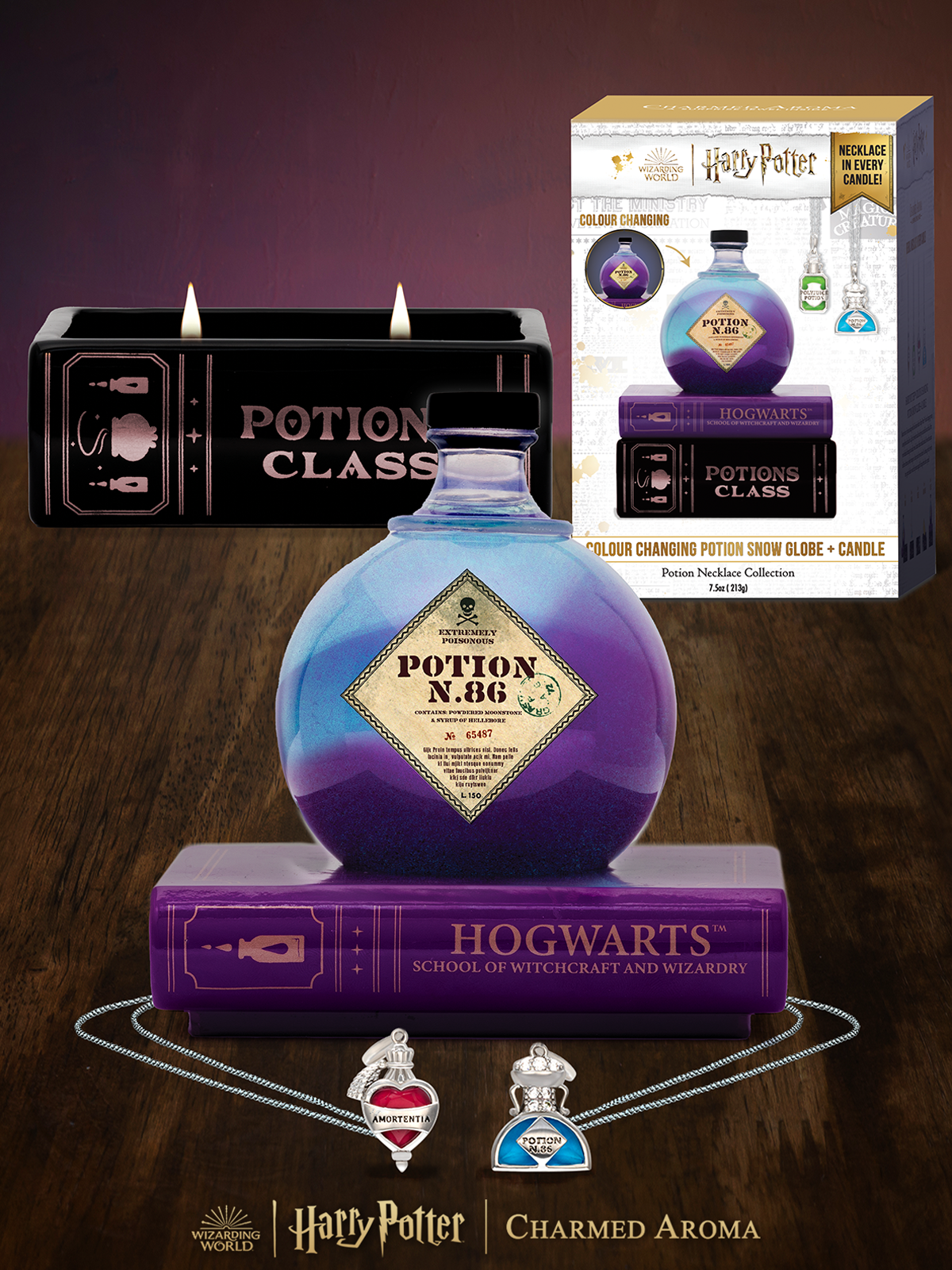 Harry Potter™ Colour Changing Potion Snow Globe + Jewelry Candle - Harry Potter™ Potion Necklace Collection