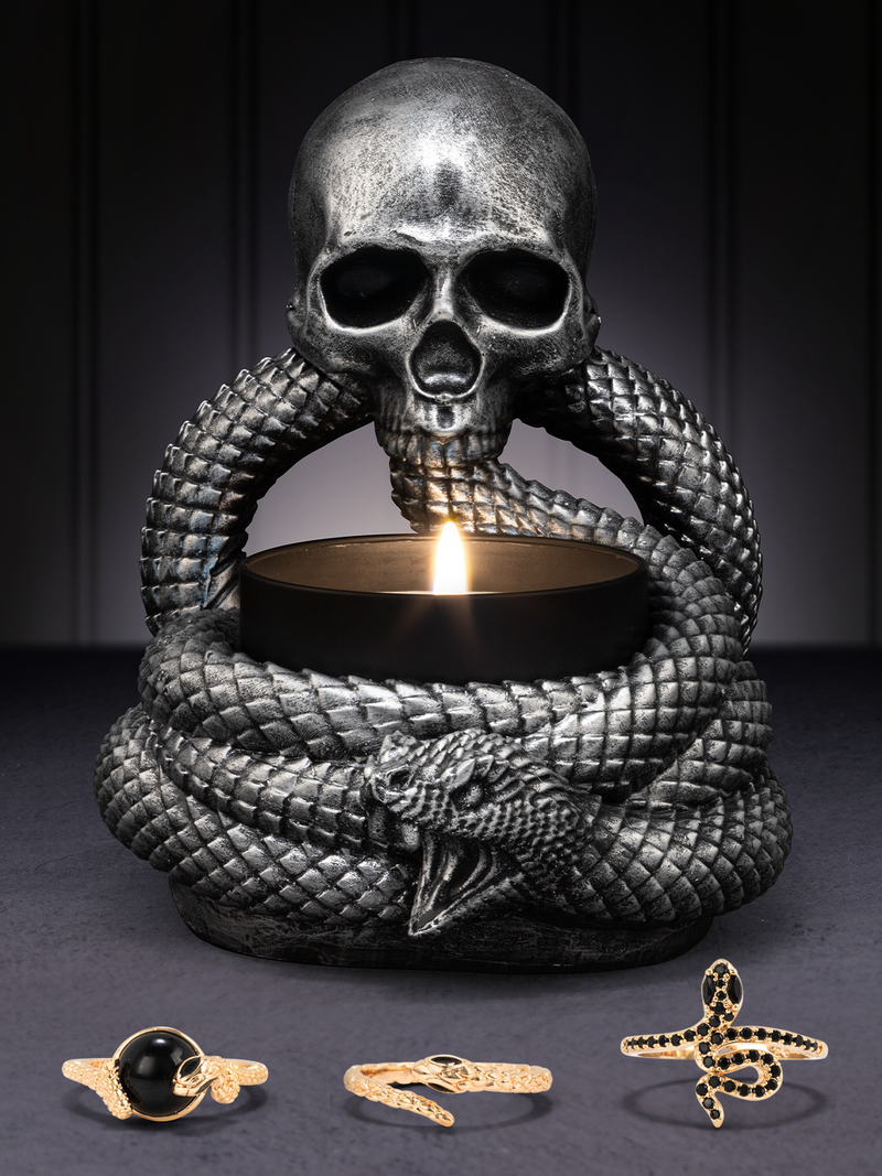 Skull Snake Jar Jewelry Candle - Snake Ring Collection